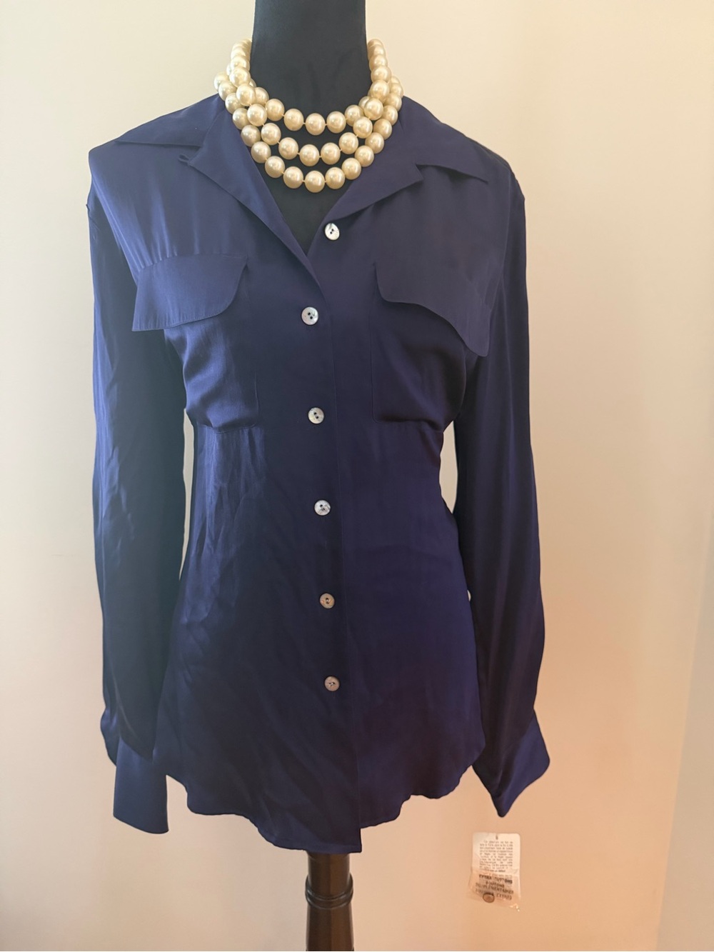 Women’s Dark Purple Button-Up Long-Sleeve Silk Blouse Size 8 NWT